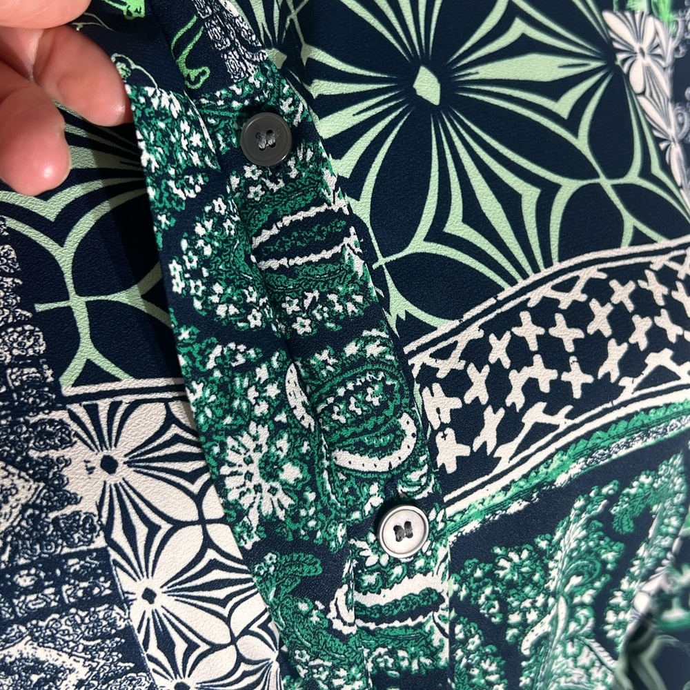 Green patchwork print loft small women’s belted m… - image 5